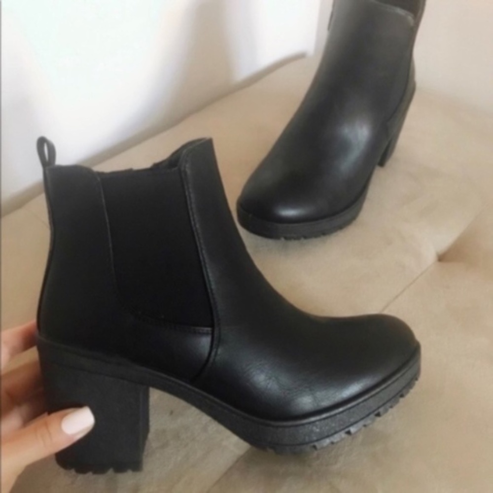 Black Lug Sole Ankle Booties